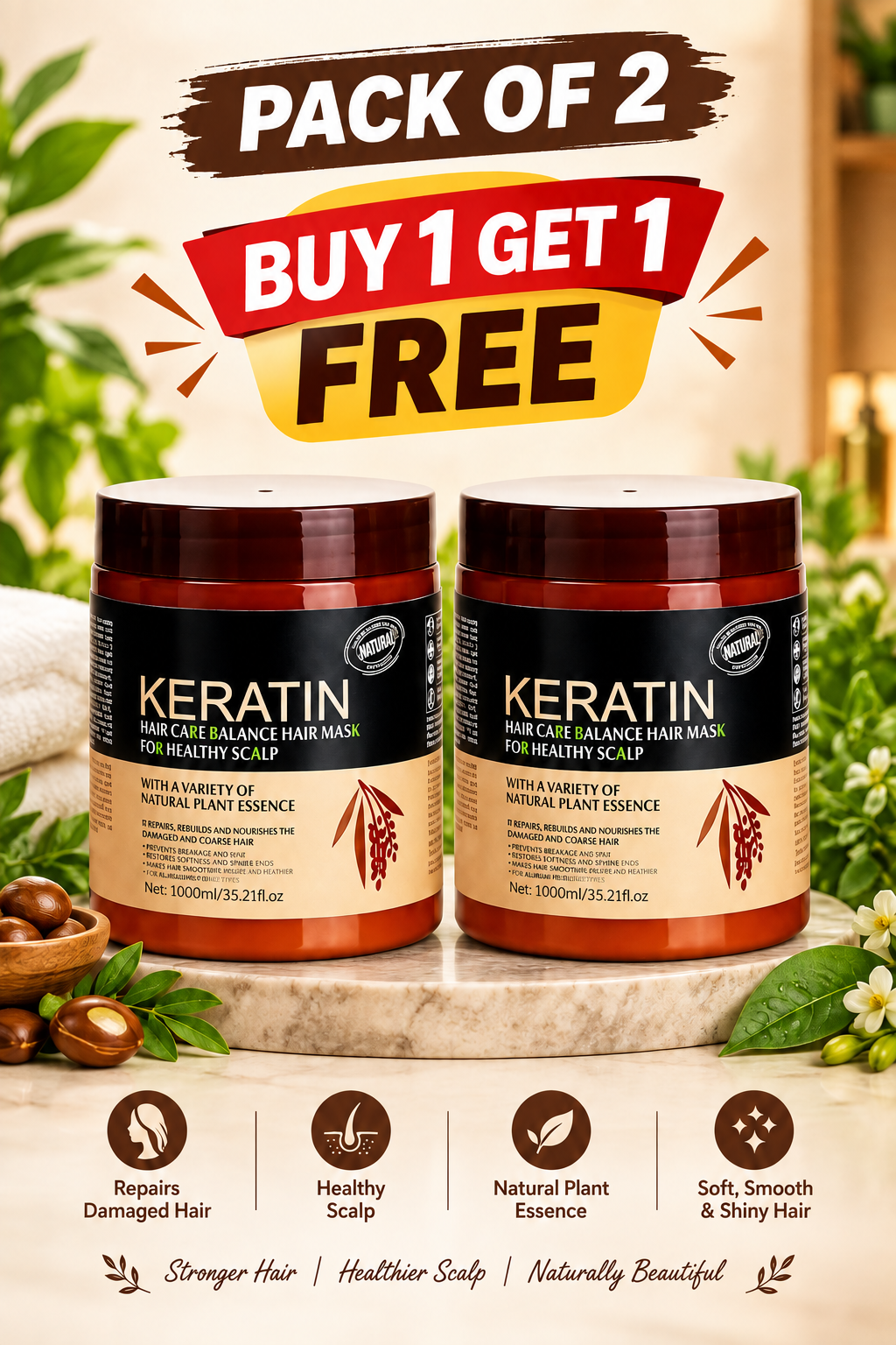 Buy 1 Get 1 Free Original Keratin Hair Mask 1000ML(Pack Of 2)