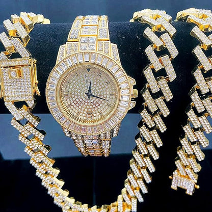 3PC Watch Necklace Bracelet Jewelry Set